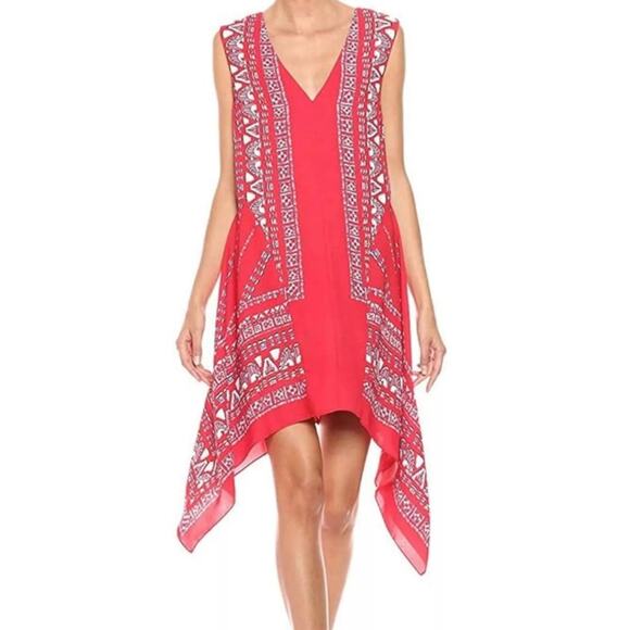 BCBG Maxazria Red V-Neck Handkerchief Hem Sleeveless Dress Women’s Medium - Picture 11 of 11